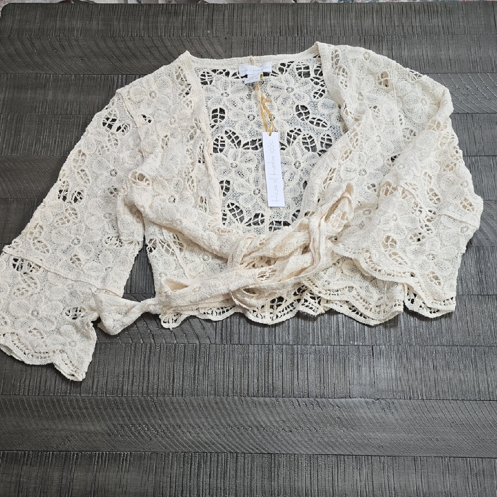 House of Harlow 1960 Cream Lace Wrap Blouse